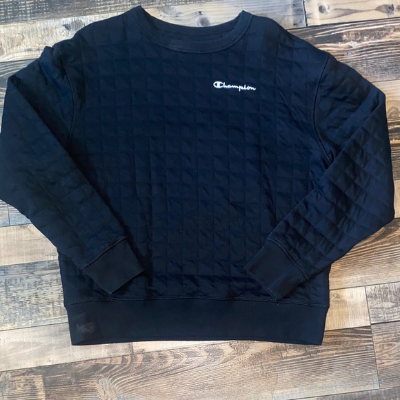 Champion Tops - Champion  Black Quilted Crewneck Sweatshirt